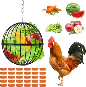 1 Pack Hanging Iron Poultry Feeder - 7.1Inch Large Durable Veggie Treat Ball Chicken Cabbage Feeder