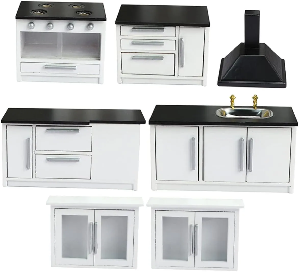 1 Set Miniature Wooden Kitchen Furniture Dollhouse Gas Stove Decor for DIY Mini House Accessories Realistic Design for Kitchen Scene