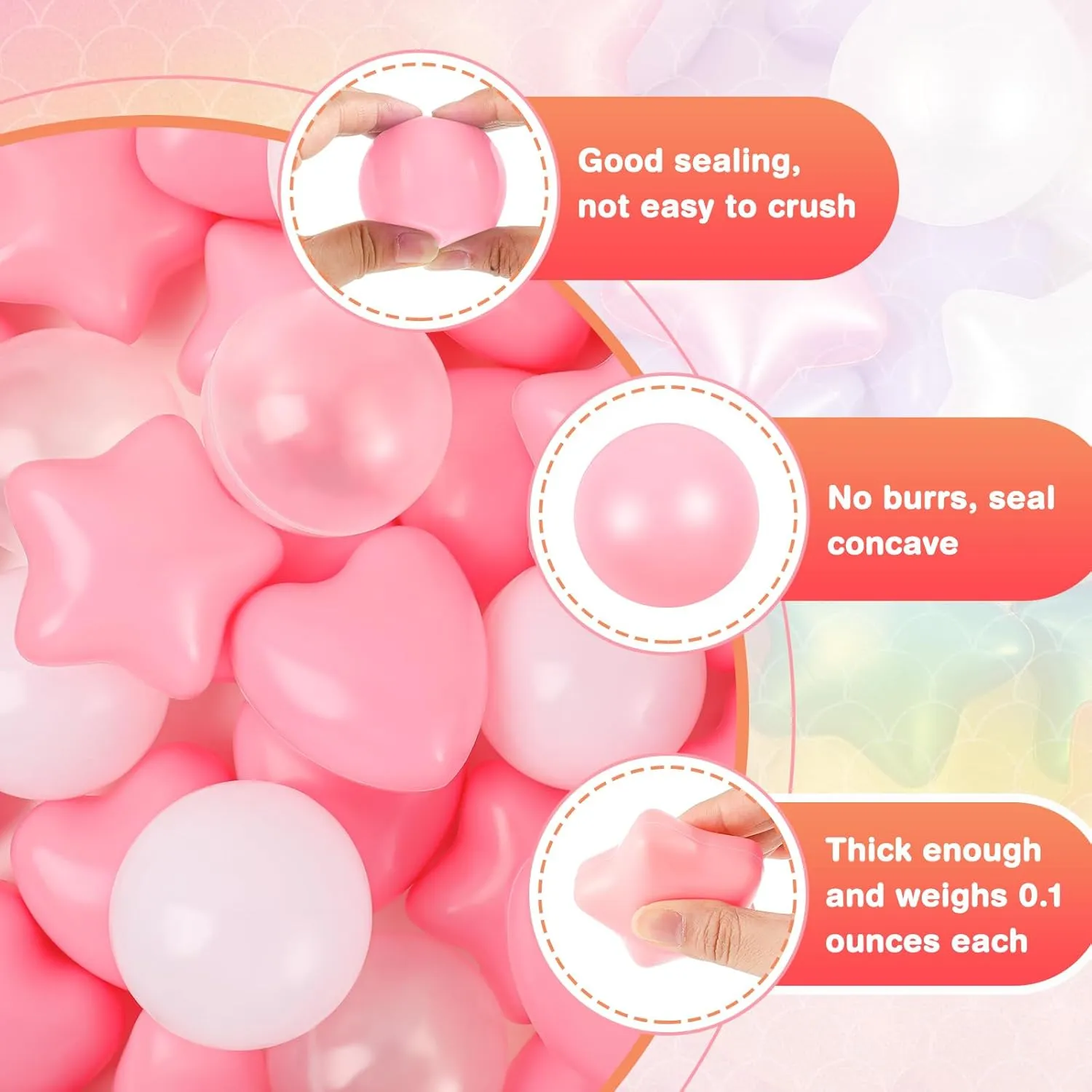 100 Pieces Pink White Clear Plastic Balls for Ball Pit Five Pointed Star Heart Round Ocean Soft Toy 2.17 Inch for Baby Kid Playpen Friendship Party Decoration