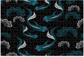 1000 Piece Jigsaw Puzzle Game, Colorful Embroidery Seamless Beautiful Ethnic Fish Large Puzzles Artwork for Adults Teens Challenging Puzzle Game Nights Toy Gift