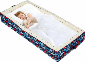 100% Cotton Lining Portable Foldable Toddler Travel Bed - Soft Foam Floor Bed with Washable Cover, Safe and Comfortable Toddler Crib, Ocean Blue