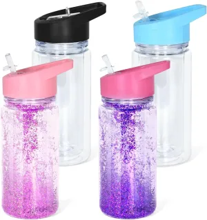 10oz 4 Pack Double Wall Clear Water Bottle Bulk Plastic Snow Globe Tumbler with Handle Lid, Acrylic Pre-Drilled Hole With Stopper Sippy Snow Globe Kid Water Bottle for Scool Sport DIY Gift
