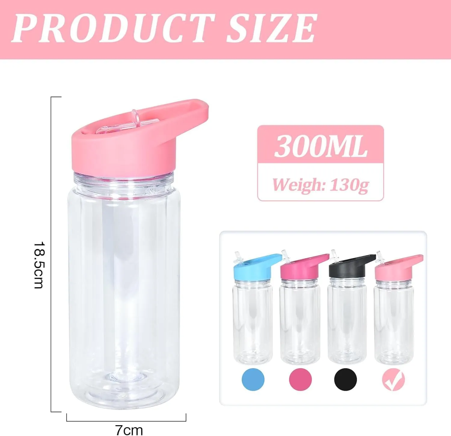 10oz 8 Pack Double Wall Clear Water Bottle Bulk Plastic Snow Globe Tumbler with Handle Lid, Acrylic Pre-Drilled Hole With Stopper Sippy Snow Globe Kid Water Bottle for Scool Sport DIY Gift