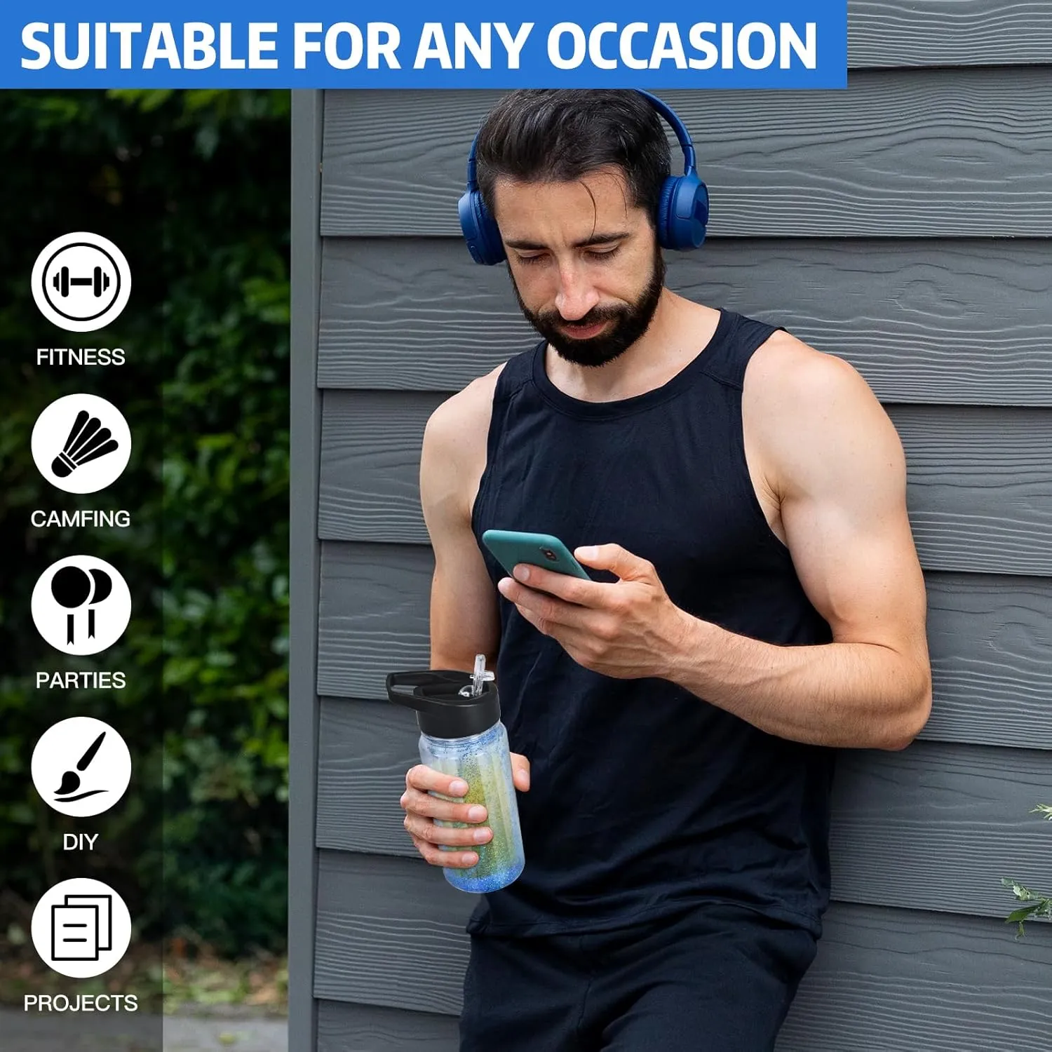 10oz 8 Pack Double Wall Clear Water Bottle Bulk Plastic Snow Globe Tumbler with Handle Lid, Acrylic Pre-Drilled Hole With Stopper Sippy Snow Globe Kid Water Bottle for Scool Sport DIY Gift