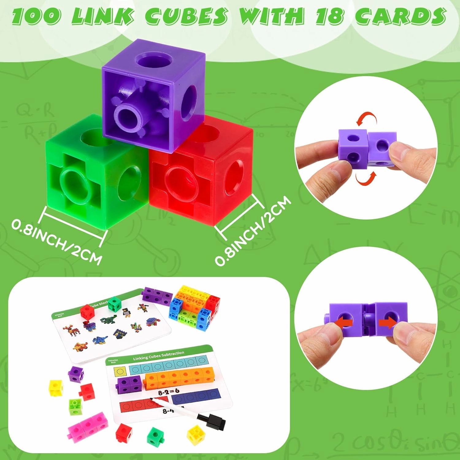 119 Pcs Manipulative Cubes with Activity Cards Linking Cubes Activity Set with Storage Container Connecting Blocks Set Educational Toy for Age 4-8 Preschool