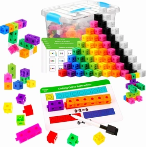 119 Pcs Manipulative Cubes with Activity Cards Linking Cubes Activity Set with Storage Container Connecting Blocks Set Educational Toy for Age 4-8 Preschool