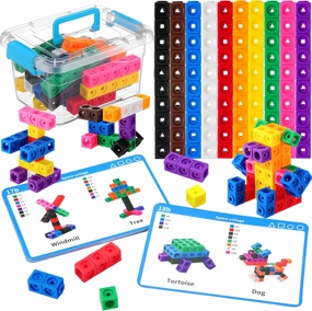 119 Pcs Math Cubes with Activity Cards Counting Blocks with Storage Linking Cubes Activity Set Math Manipulatives Connecting Blocks Kindergarten STEM Activities for Preschool