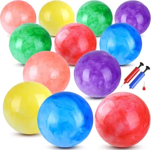 12 Pcs Marbleized Bouncy Balls for Kids, 9 inch Inflatable Playground Balls and 2Pump for Beach, School, Playground Kickball and Water Fun