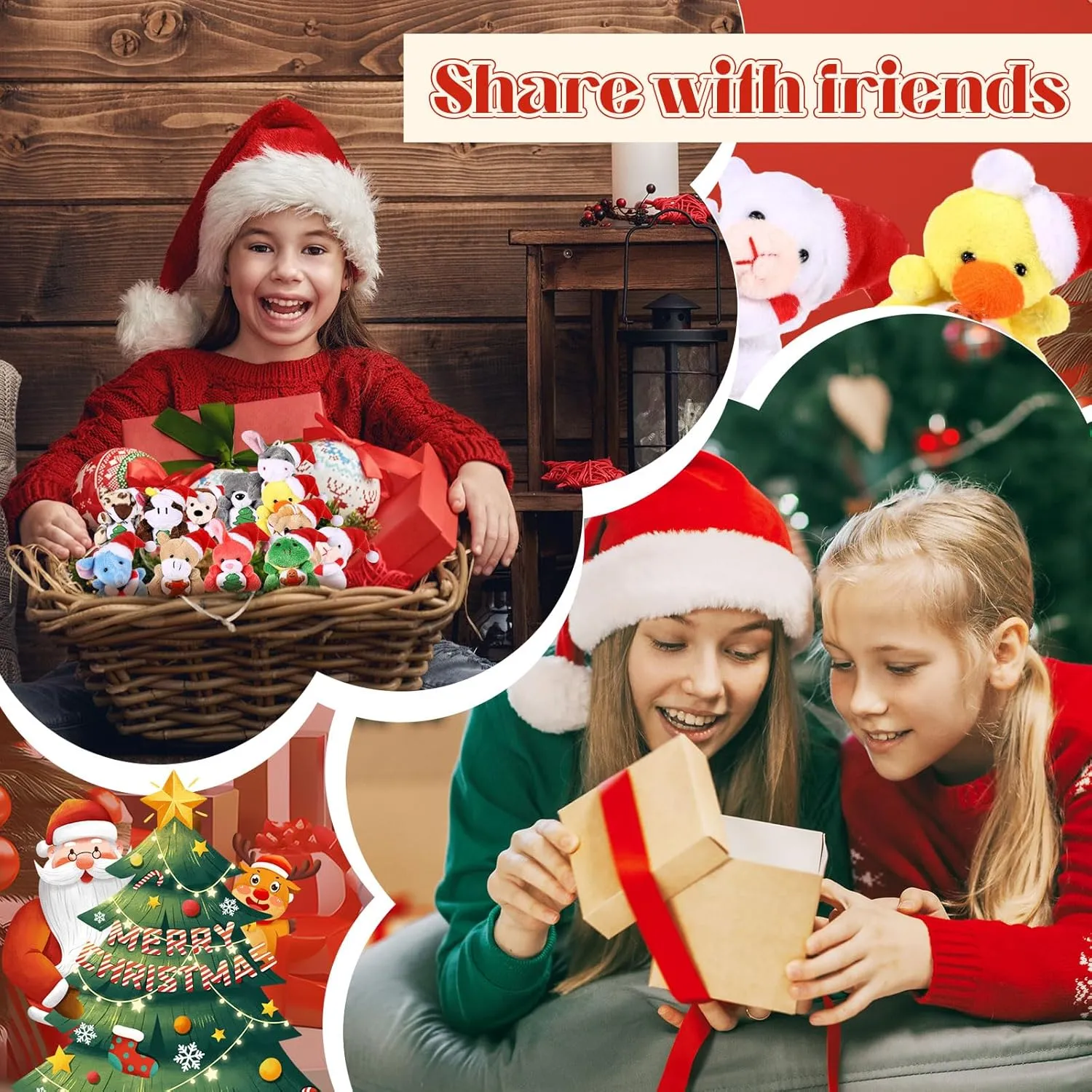 12 Pcs Mini Christmas Stuffed Animal Plush Toys Plush Keychain with Santa Hat Tiny Xmas Doll Ornaments Christmas Tree Decor for Party Favors Classroom Prize Stocking Fillers