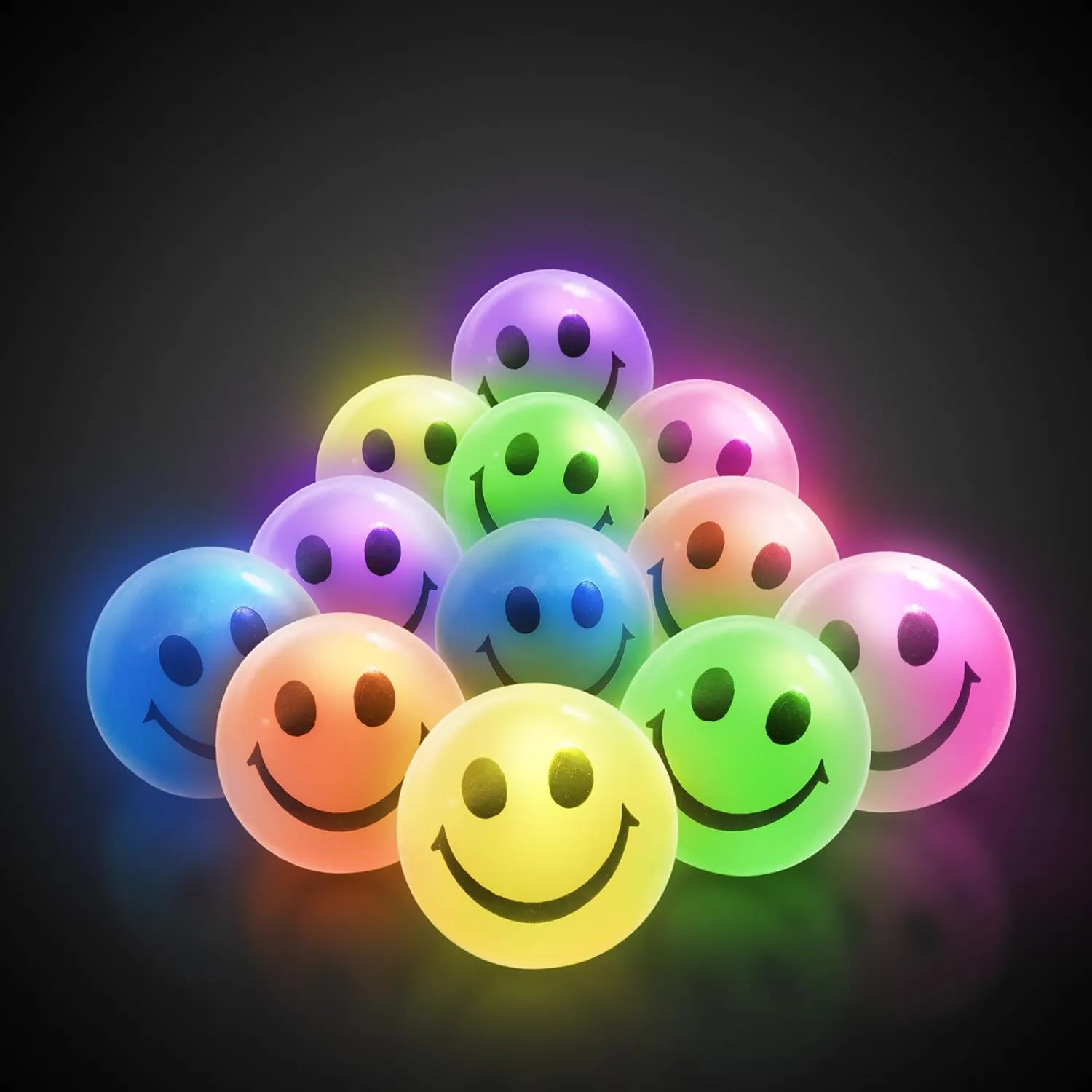 12 Pieces LED Light Up Smiley Face Emoticon Bouncing Balls
