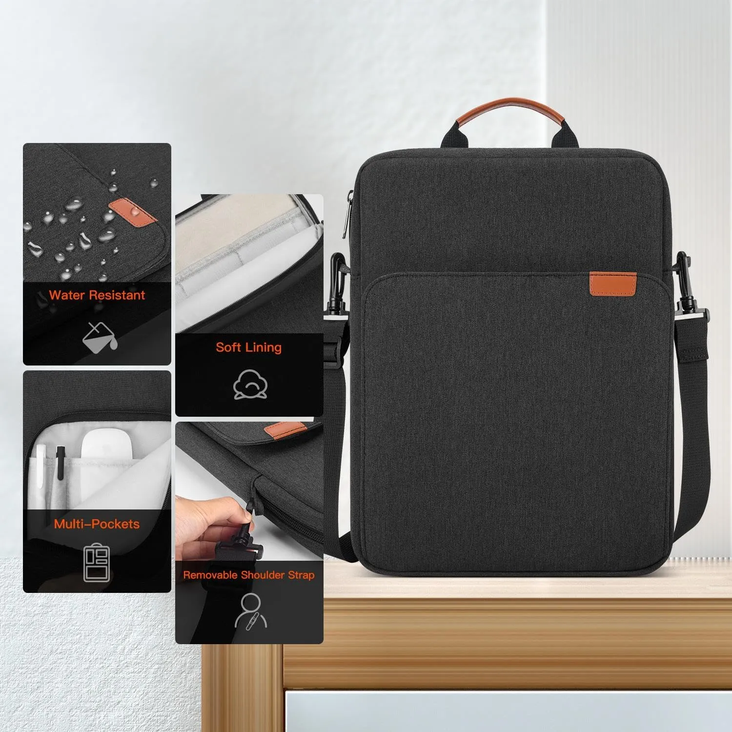 12.9-14 Inch Tablet Sleeve Shoulder Bag for 13 Inch New iPad Pro M4 & Air M2 M3 2025, 14" New MacBook Pro M3 Pro Max/ M3 M2 M1 Pro Max, Space Grey