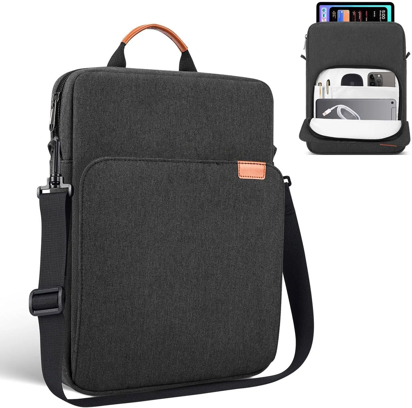 12.9-14 Inch Tablet Sleeve Shoulder Bag for 13 Inch New iPad Pro M4 & Air M2 M3 2025, 14" New MacBook Pro M3 Pro Max/ M3 M2 M1 Pro Max, Space Grey