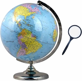 12 Inch Educational Laminated Globe with Steel Finish Arc and Base with Magnifying Glass/ World Globe /Home Decor / Office Decor / Gift Item / Birthday Gift