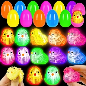 12 Pack Easter Eggs Filled Chick LED Puffer Balls,Light Up Toys Stuffers Stress Relief LED Ball for Kids Easter Egg Hunt Filling Treats Easter Basket Stuffers Easter Party Favor