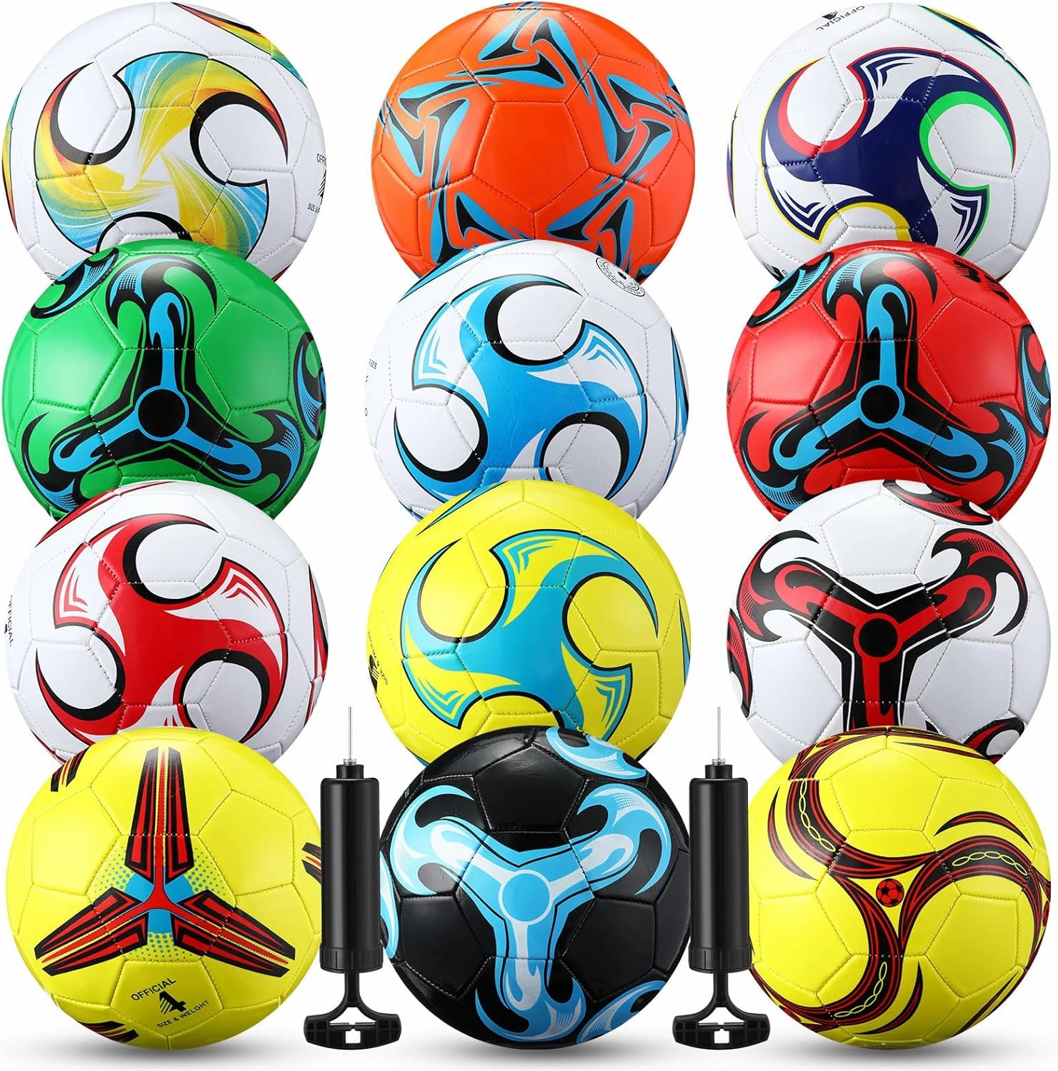 12 Pcs Bulk Soccer Balls with 2 Pump Official Size Deflated Soccer Ball Football for Indoor Outdoor Game Sports Training Back to School Birthday Gift
