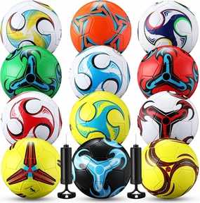 12 Pcs Bulk Soccer Balls with 2 Pump Official Size Deflated Soccer Ball Football for Indoor Outdoor Game Sports Training Back to School Birthday Gift