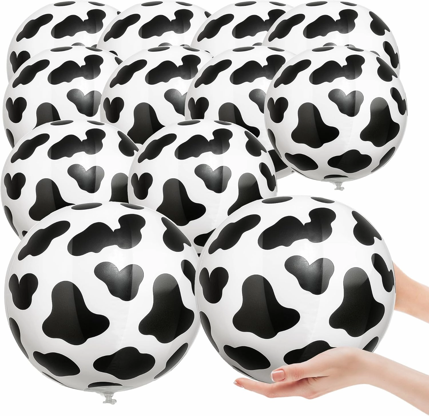 12 Pcs Inflatable Beach Ball Bulk Cow Party Decorations 12" Black and White Cow Print Beach Balls for Summer Pool Toys Disco Cowgirl Farm Birthday Party Favor Supplies
