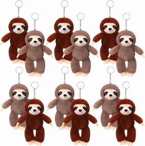 12 Pcs Lovely Sloth Mini Stuffed Animal Keychain Bulk 4 Inch Small Animal Plush Ornament Soft Adorable Jungle Toys for Graduation Birthday Forest Party Favors Backpack Decor