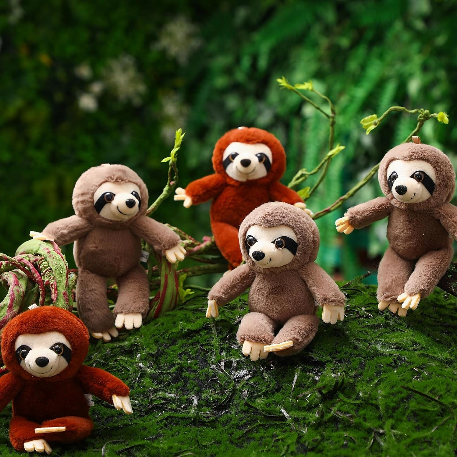 12 Pcs Lovely Sloth Mini Stuffed Animal Keychain Bulk 4 Inch Small Animal Plush Ornament Soft Adorable Jungle Toys for Graduation Birthday Forest Party Favors Backpack Decor
