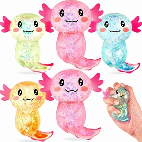 12 Pcs Stress Relief Axolotl Squeeze Axolotl Party Favors 3. 94 x 3. 15 Inches Malt Sugar Filled Stretchy Fidget Stress Ball Toy for Adults Soothing Birthday Party Gift, 4 Styles (Glitter)