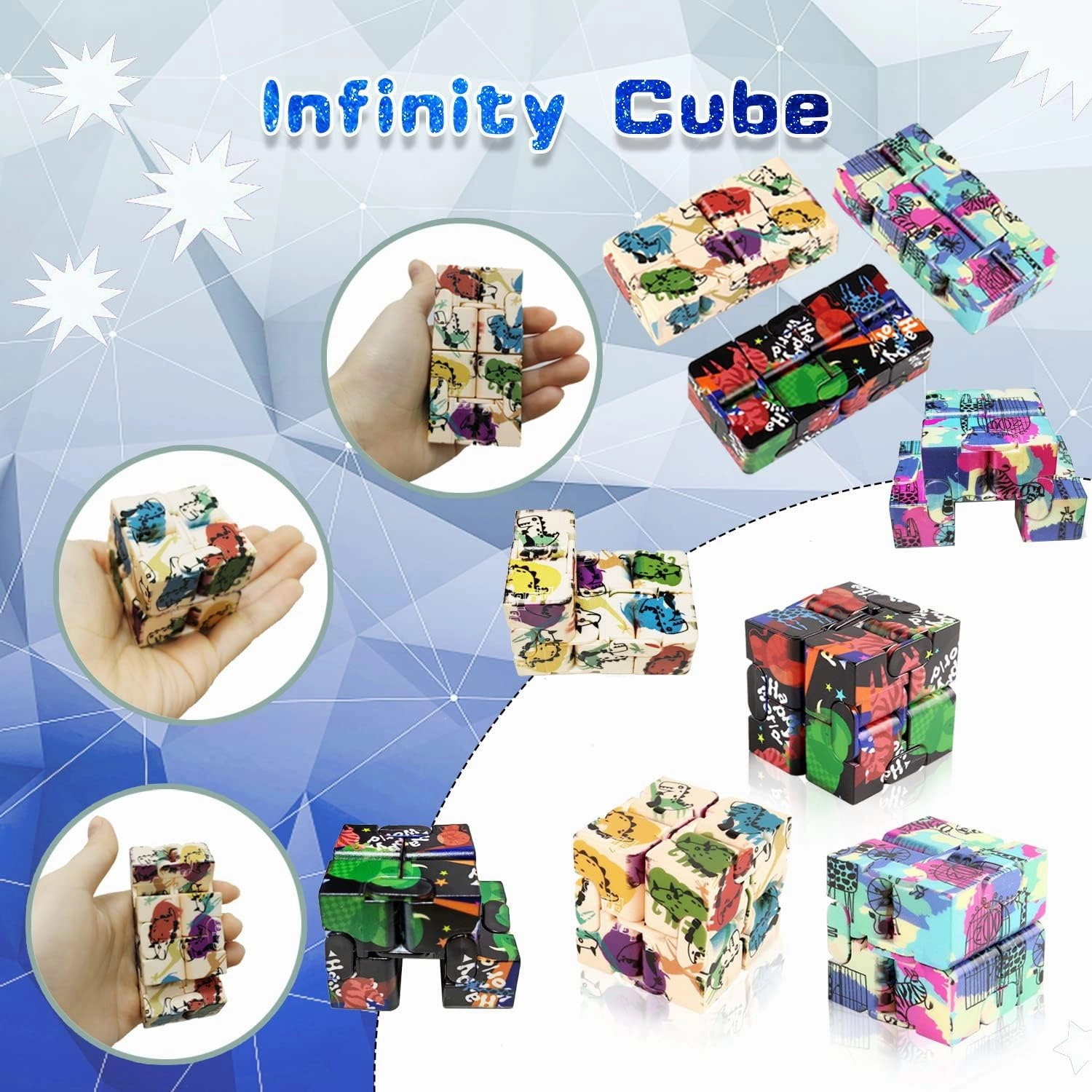 12 Pieces Infinity Cubes, Mini Cool Fidget Toys for Kids and Adult，Sensory Gadget Best for Stress. Hand Held Fidget Blocks. (Colorful)