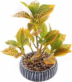 12" Faux Croton Plant Outdoor UV Resistant Realistic Colorful Leaves Fake Plant with Black Pot Office Desk Table Shelf Farmhouse Home Kitchen Bathroom Fall Decor