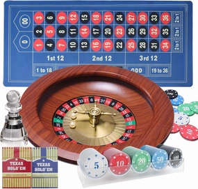 12” Roulette Wheel Set, Roulette Table Games with 12” Solid Wood Roulette Wheel, 47” x 24” Felt Roulette Mat, 100pcs Poker Chips, 2 Decks of Playing Cards for Casino Game, Gambling Games