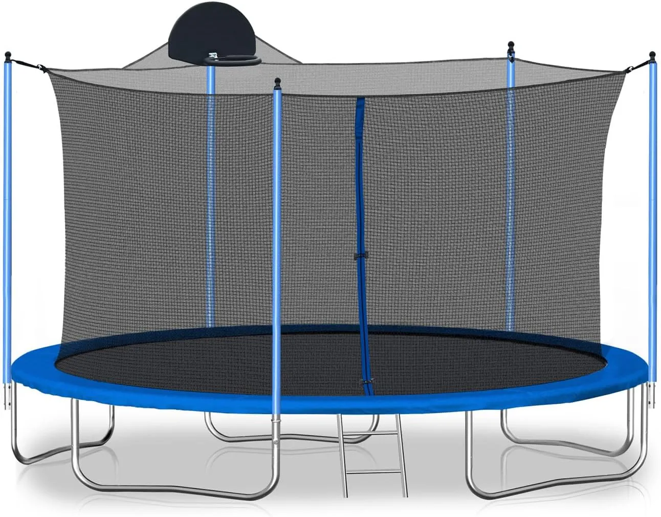 12FT Trampoline for Adults & Adolescent with Basketball Hoop, Outdoor Trampolines w/Ladder and Safety Enclosure Net for Adolescent and Adults, 200LBS