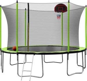 12FT Trampoline with Slide and Swings, Large Recreational with Basketball Hoop and Ladder, Outdoor Backyard Trampoline with Net, Capacity for Adolescent and Adults, 260LBS