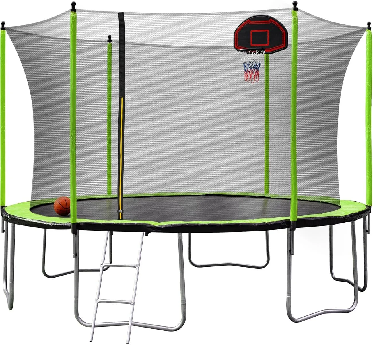 12FT Trampoline with Slide and Swings, Large Recreational with Basketball Hoop and Ladder, Outdoor Backyard Trampoline with Net, Capacity for Adolescent and Adults, 260LBS