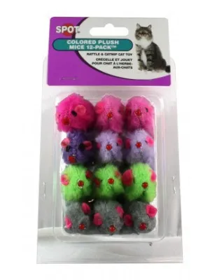 12PK SPOT ETHNIC COLOR PLUSH MICE RATTLE & CATNIP