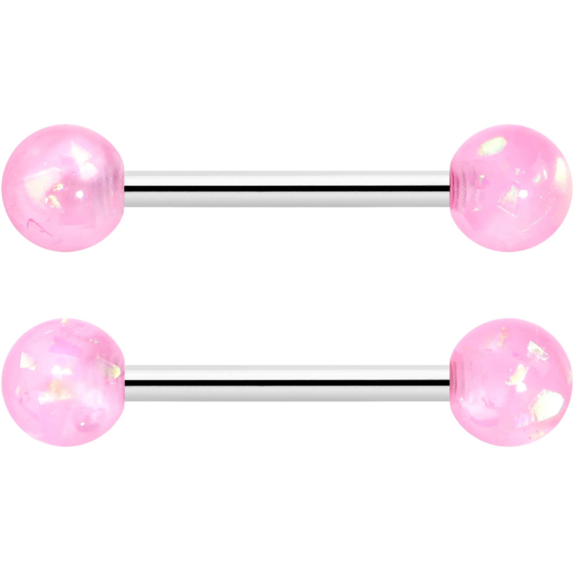 14 Gauge 3/8 9/16 Pink Faux Opal Horseshoe Barbell Nipple Ring Set of 4