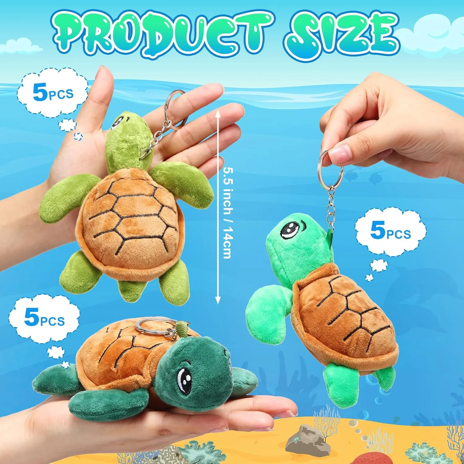 15 Pcs Plush Turtle Stuffed Animals Bulk 5. 5 Inch Sea Turtle Stuffed Keychain Adorable Plushie for Boys Girls Birthday Beach Ocean Supplies Undersea Party Favors(Green Series)