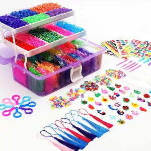 15000  Rubber Loom Bands, Mega Rubber Bands Bracelet Kit,Loom Bracelet Making Kit with 3 Layer Container,30 Colors,380 Beads,30 Charms,Clips, Hooks Tools for DIY Art Christmas Holiday Gift