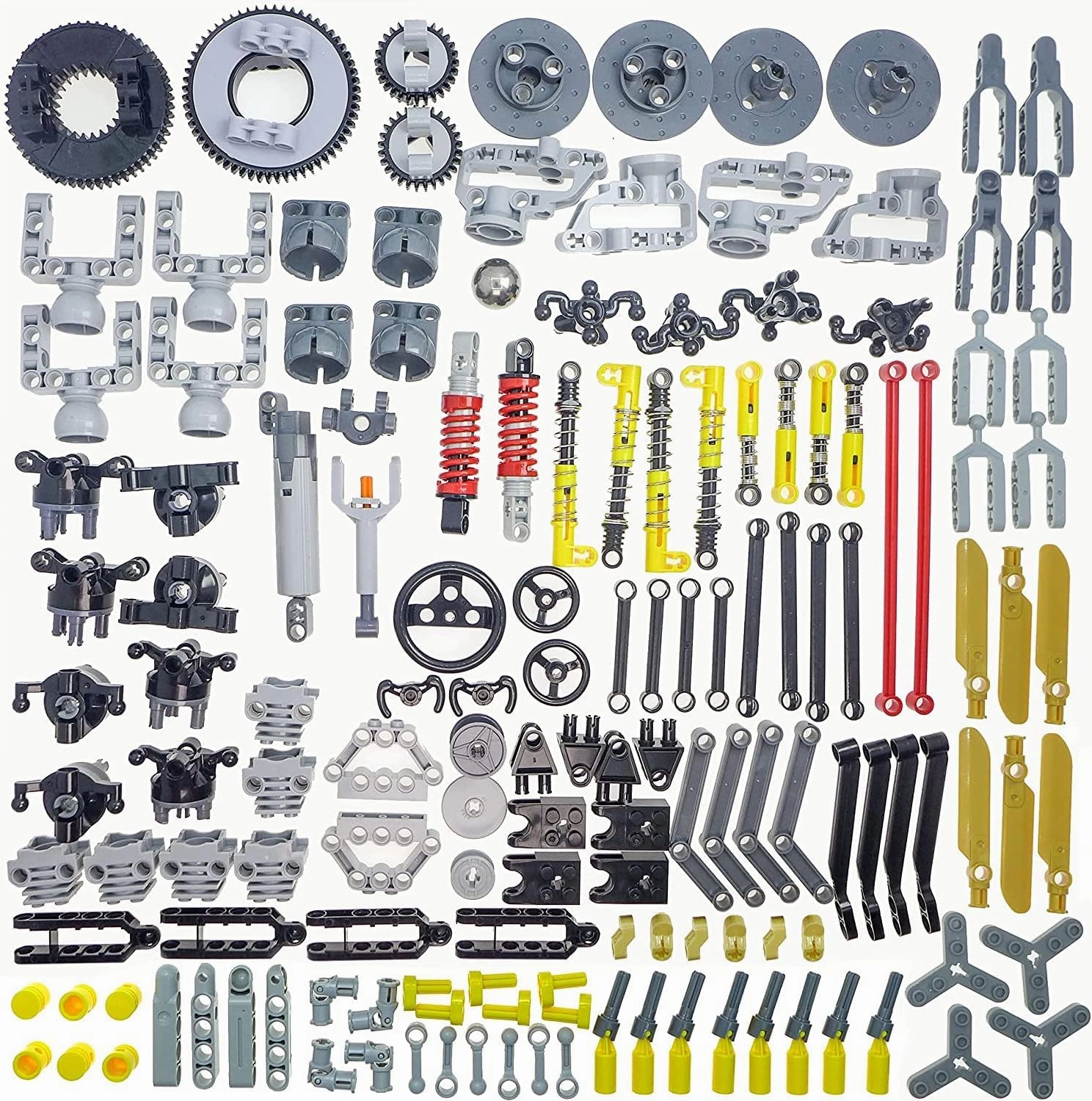 150pcs Technic Parts - Axle Pin Connector, Wheels, Link Chain, Steering, Suspension, Engine, Linear Actuator, Shock Absorber, MOC Replacement Pieces
