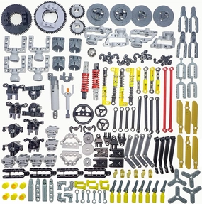 150pcs Technic Parts - Axle Pin Connector, Wheels, Link Chain, Steering, Suspension, Engine, Linear Actuator, Shock Absorber, MOC Replacement Pieces