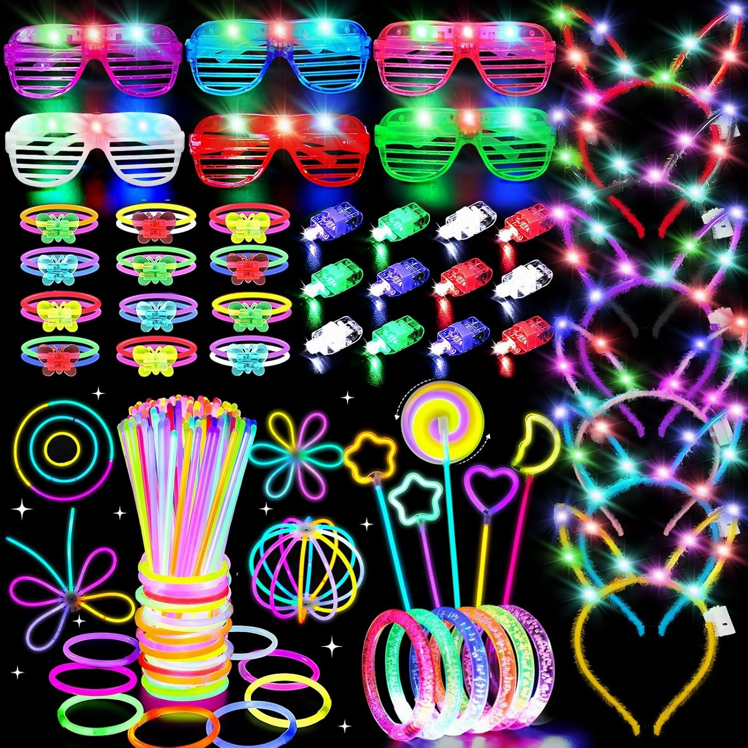 156Pcs Glow in The Dark Party Supplies, Light Up Toys Party Favor for Kids 8-12, 100 Glow Sticks DIY Glow Necklaces Rings Wands, LED Glasses Bracelets Neon Birthday Decorations Accessories Prizes 4-8