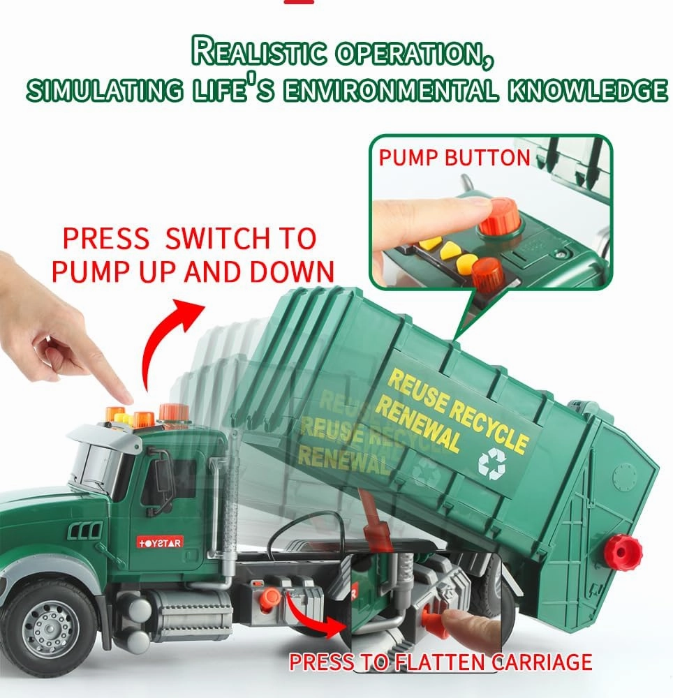 15" Garbage Truck Toy,Dump Friction Powered Waste Management Recycling Trash Truck with Lights &Sounds,3 Trash Can Lifter Gifts Toddler Toys for 3   (Garbage Truck)