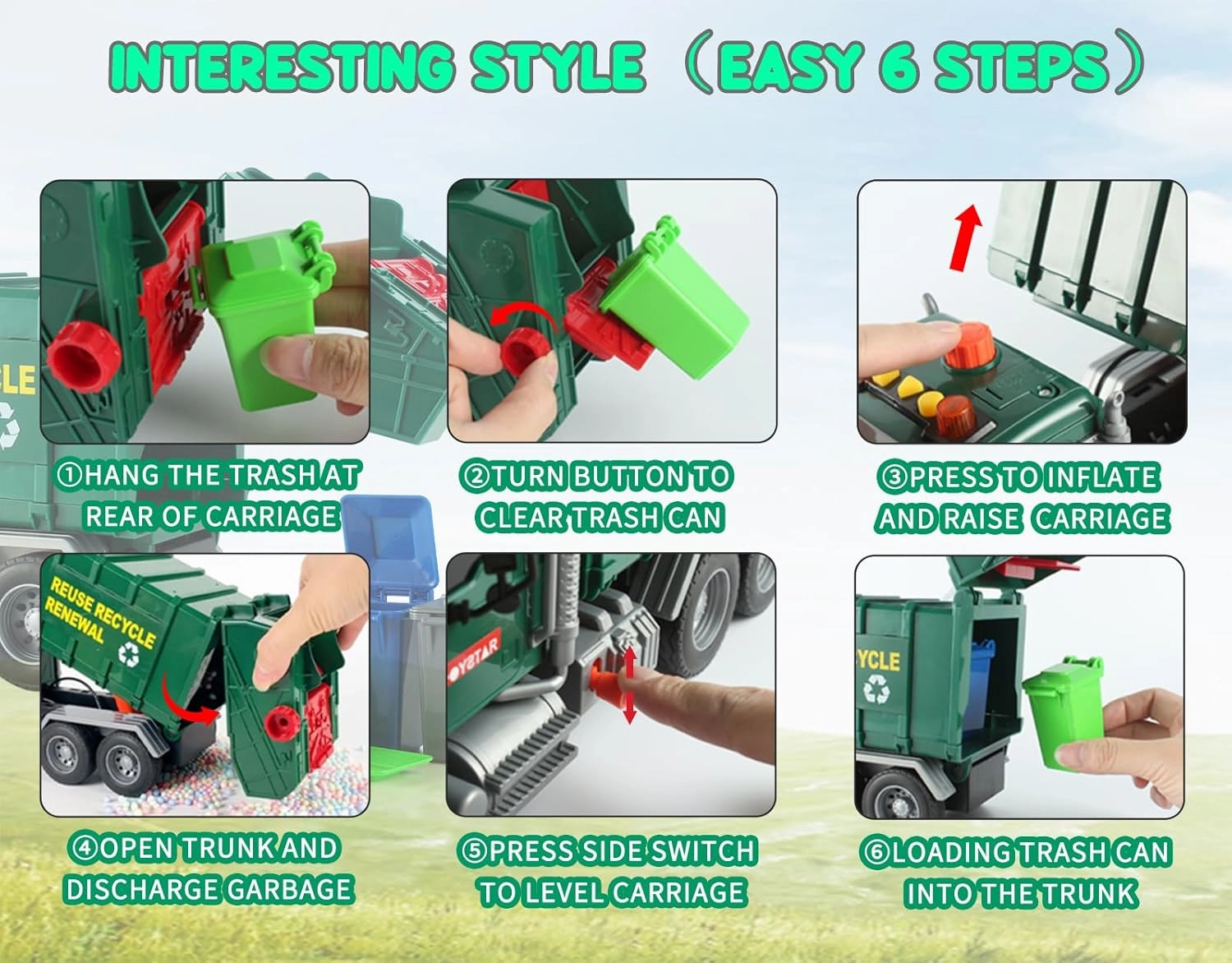 15" Garbage Truck Toy,Dump Friction Powered Waste Management Recycling Trash Truck with Lights &Sounds,3 Trash Can Lifter Gifts Toddler Toys for 3   (Garbage Truck)