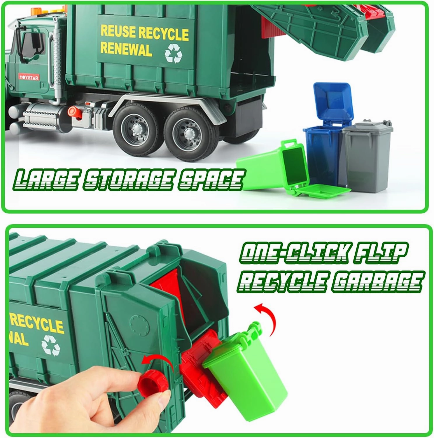 15" Garbage Truck Toy,Dump Friction Powered Waste Management Recycling Trash Truck with Lights &Sounds,3 Trash Can Lifter Gifts Toddler Toys for 3   (Garbage Truck)