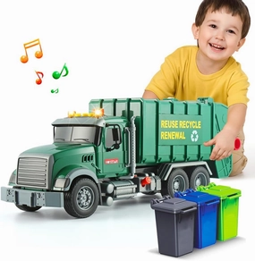 15" Garbage Truck Toy,Dump Friction Powered Waste Management Recycling Trash Truck with Lights &Sounds,3 Trash Can Lifter Gifts Toddler Toys for 3   (Garbage Truck)