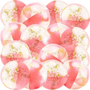 16 Pack 16 Inch Inflatable Glitter Beach Ball Blow Up Clear Beach Ball Confetti Beach Sand Balls for Kids Summer Beach Pool Toys Hawaii Theme Party Favors (Rose Gold)