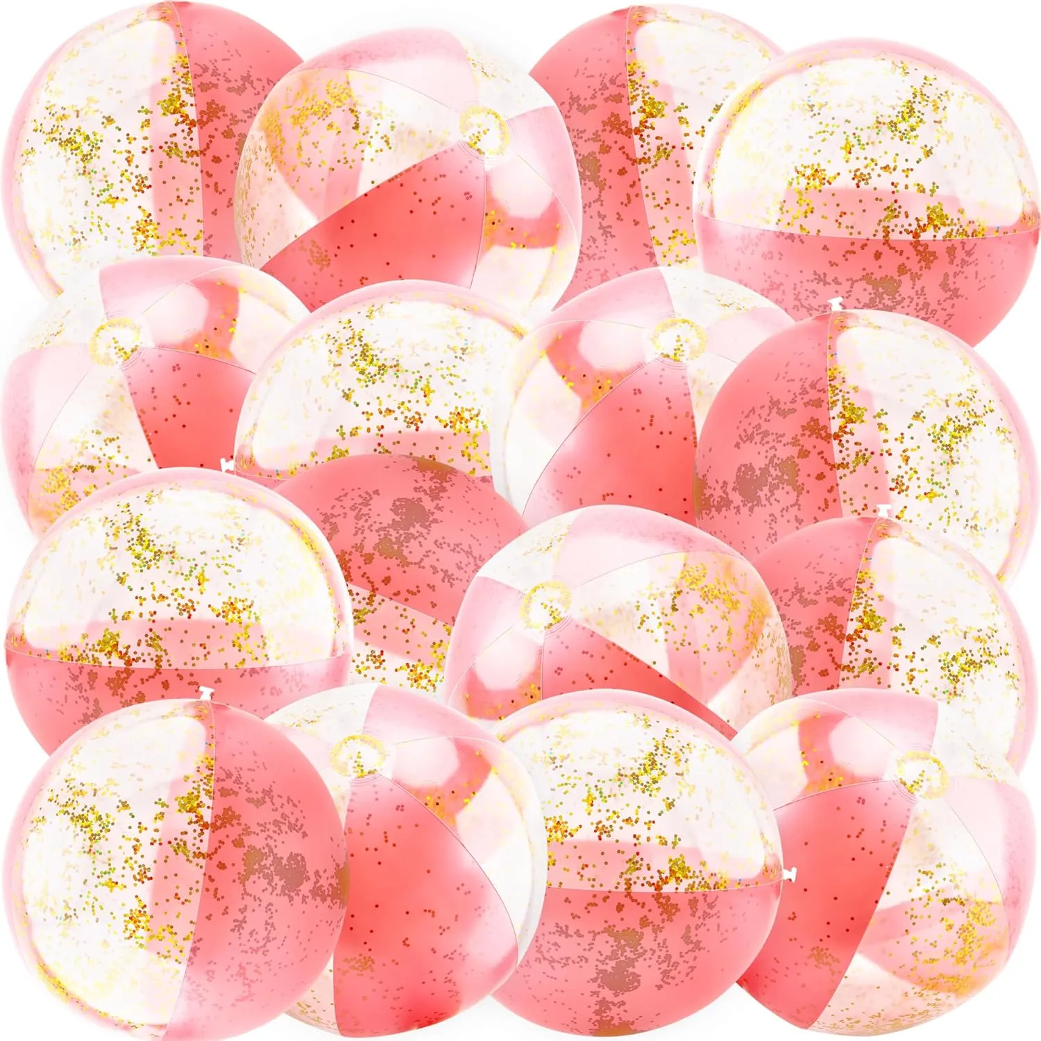 16 Pack 16 Inch Inflatable Glitter Beach Ball Blow Up Clear Beach Ball Confetti Beach Sand Balls for Kids Summer Beach Pool Toys Hawaii Theme Party Favors (Rose Gold)