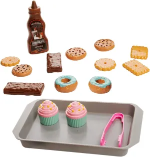 16-Piece Pretend Food Play Set for Children - Donuts, Cupcakes, Cookies, Baking Accessories, Fake Desserts for Kids Kitchen and Bakery, 3 