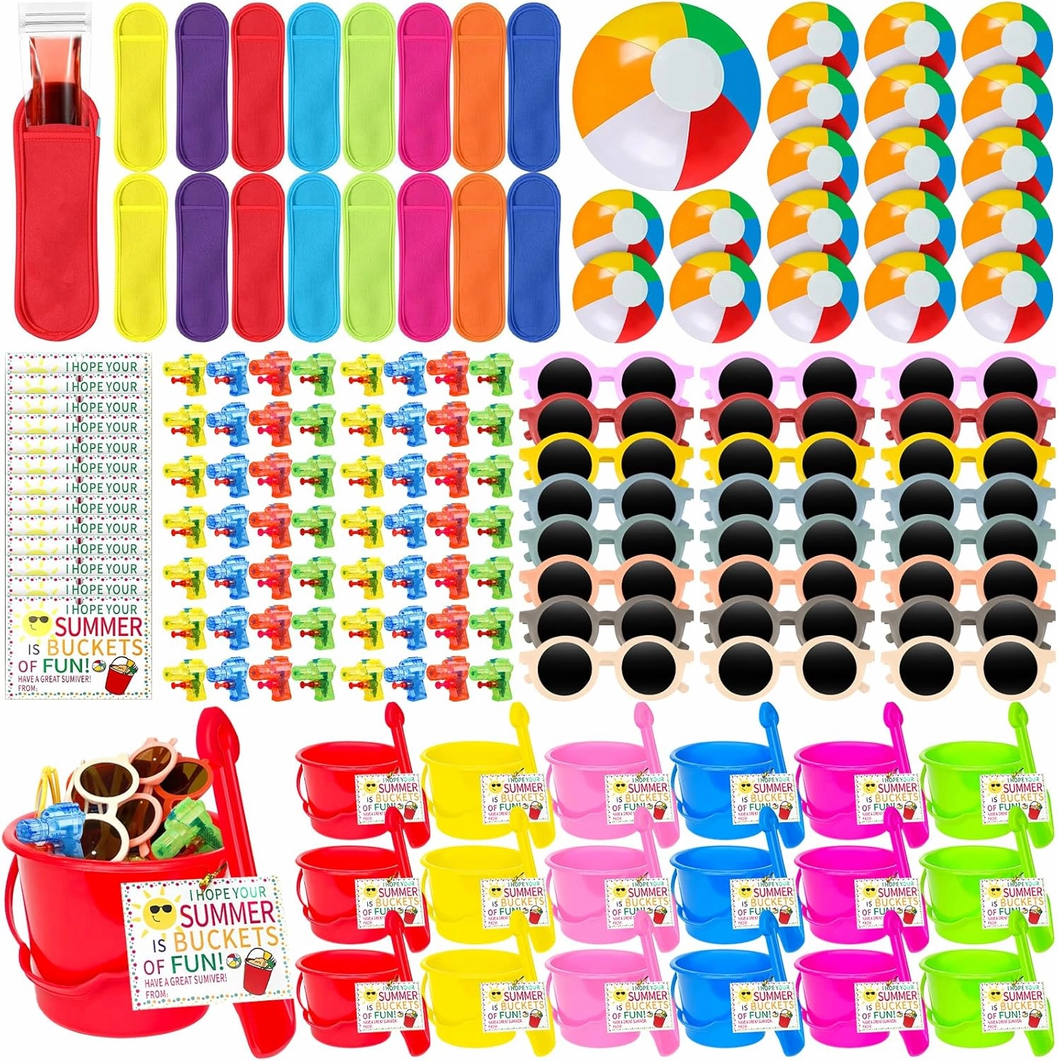 169 Pcs Beach Pool Party Favors End of Year Buckets Gifts for Students Include Water Guns Beach Buckets Shovels Sunglasses Beach Balls Popsicle Bag Bucket of Fun End of Year Gift