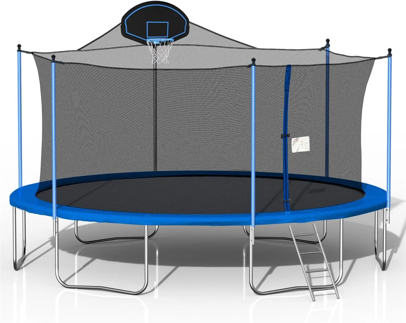 16FT Trampoline for Adults & Adolescent with Basketball Hoop, Outdoor Trampolines w/Ladder and Safety Enclosure Net for Adolescent and Adults, Double-Side Color Cover, 330LBS