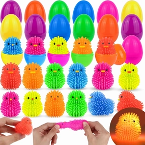 18 Pack Easter Eggs Filled Chick Duck LED Puffer Balls Easter Egg Fillers, Light Up Squeeze Sensory Ball Fidget Toys Easter Eggs Hunts Party Favors, Easter Basket Stuffers for Kids Tenns Boys Girls