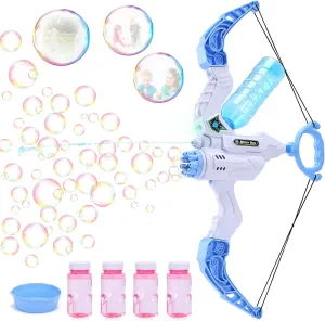 2 in 1 Bow and Arrow Bubble, ABS Bubble Machine Toys,Bubble Maker with Colorful Light,Bubble Gun Summer Outdoors Activity Gift for Todlers, Blue