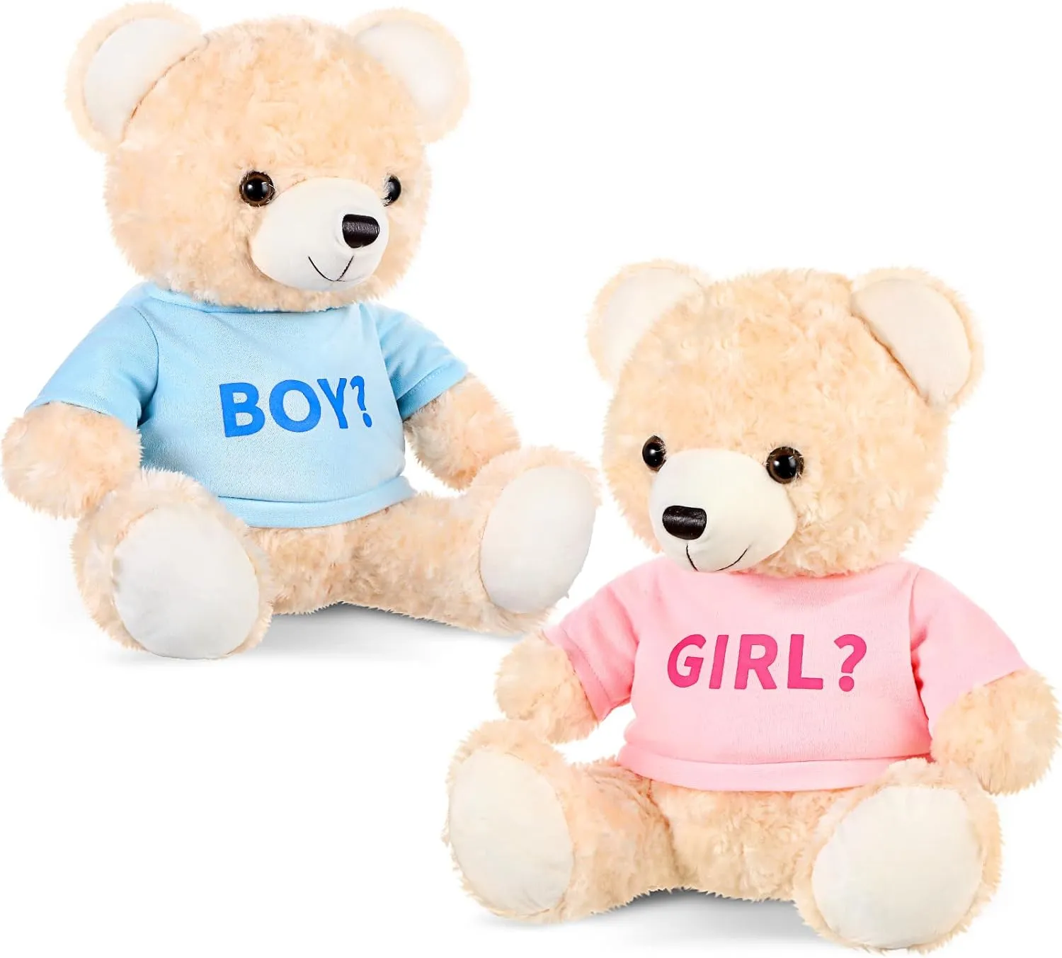 2 Pack Boy or Girl Bears 14 Inch Blue and Pink Plush T-Shirt Bears Toy for Gender Reveal Baby Shower Decoration