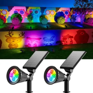 2 Pack Color Changing Solar Spotlights Outdoor for Tree, Flower, Plant, Statue, Sign, Decorative Wall, Waterproof Rainbow Lanscape Spot Uplights for House Outside, Yard, Garden, Patio, Pathway, Pool